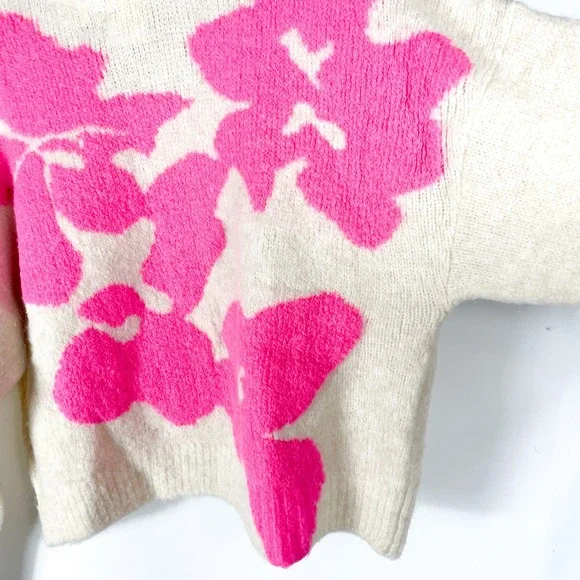 Essentiel Antwerp Garcon Sweater Cream Pink Floral Jacquard Knit Pullover Sz M
